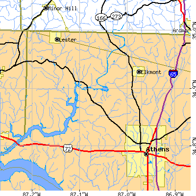 Zip code 35614 close-up map