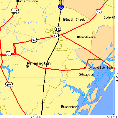 Zip code 28403 close-up map