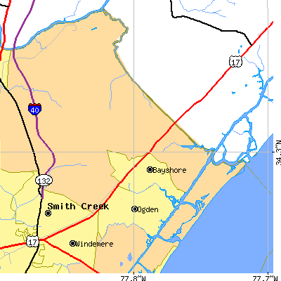 Zip code 28411 close-up map