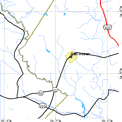 Zip code 28421 close-up map