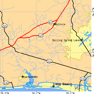 Zip code 28422 close-up map
