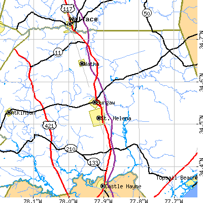Zip code 28425 close-up map