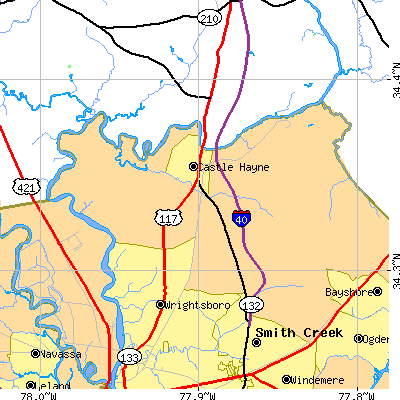 Zip code 28429 close-up map