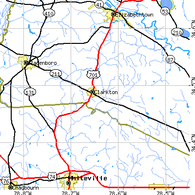 Zip code 28433 close-up map