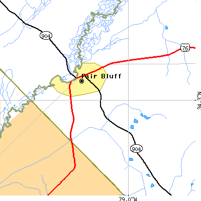 Zip code 28439 close-up map