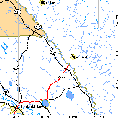 Zip code 28441 close-up map