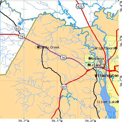 Zip code 28451 close-up map