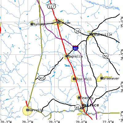 Zip code 28453 close-up map