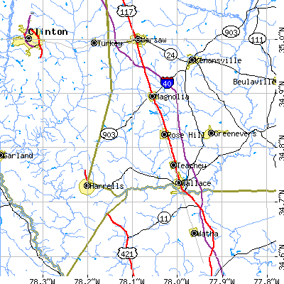 Zip code 28458 close-up map