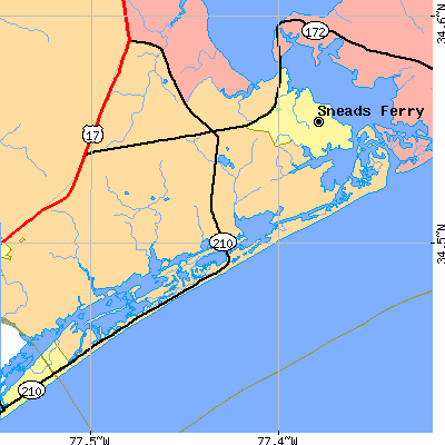 Zip code 28460 close-up map