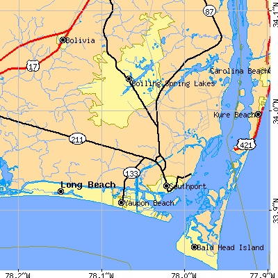 Zip code 28461 close-up map