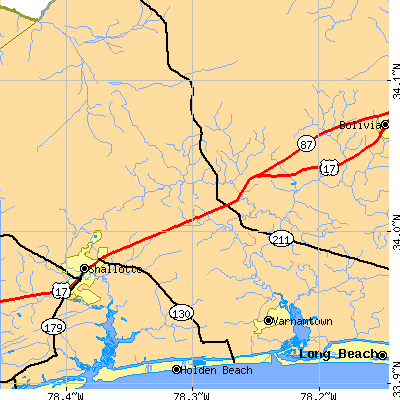 Zip code 28462 close-up map