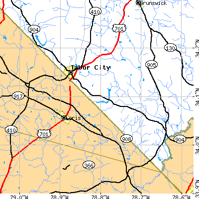 Zip code 28463 close-up map