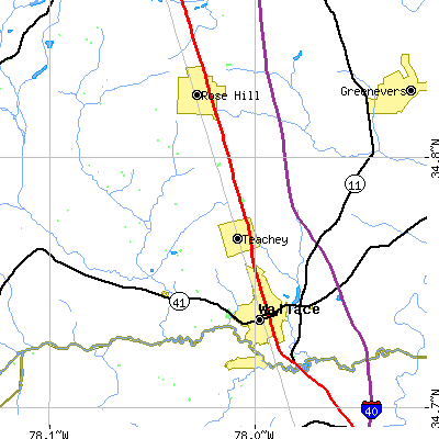 Zip code 28464 close-up map