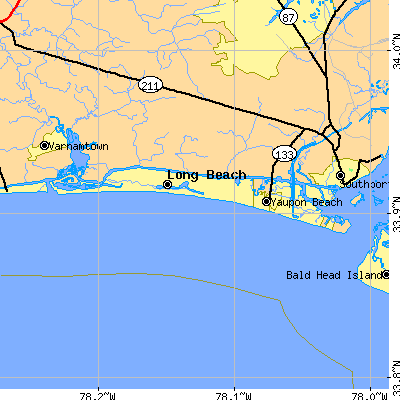 Zip code 28465 close-up map