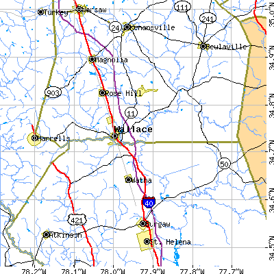 Zip code 28466 close-up map