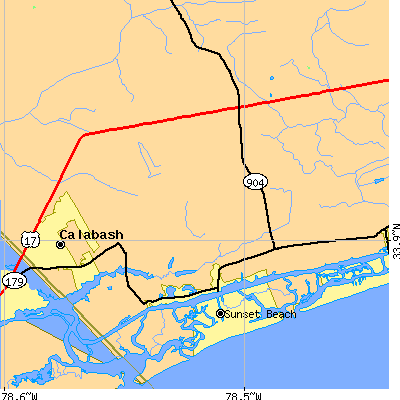Zip code 28468 close-up map