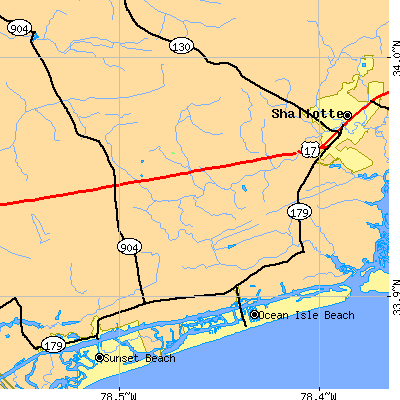 Zip code 28469 close-up map