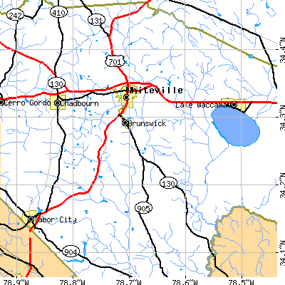 Zip code 28472 close-up map