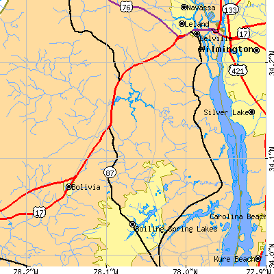 Zip code 28479 close-up map