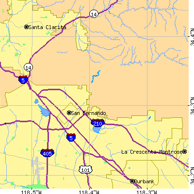 Zip code 91342 close-up map