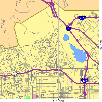 Zip code 91344 close-up map