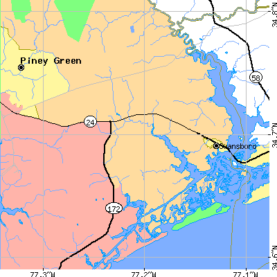 Zip code 28539 close-up map