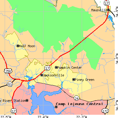 Zip code 28546 close-up map