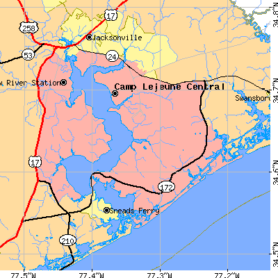 Zip code 28547 close-up map
