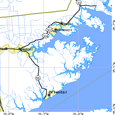Zip code 28556 close-up map