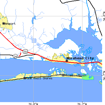 Zip code 28557 close-up map
