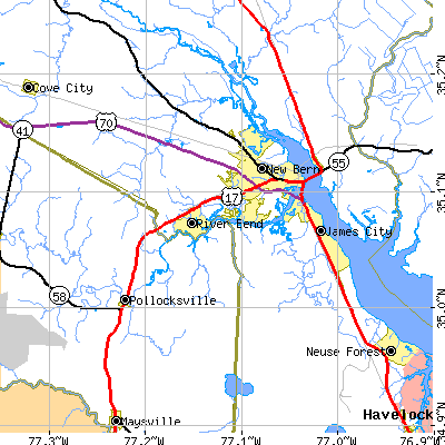 Zip code 28562 close-up map