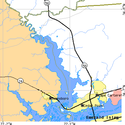 Zip code 28584 close-up map