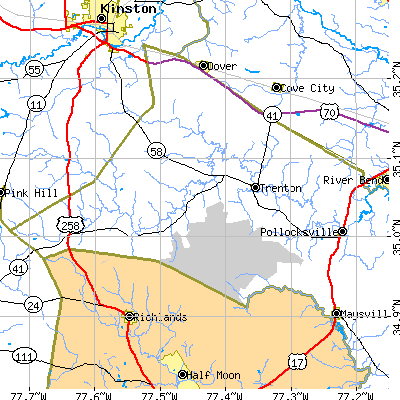 Zip code 28585 close-up map