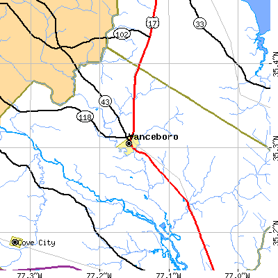 Zip code 28586 close-up map