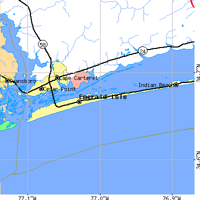 Zip code 28594 close-up map