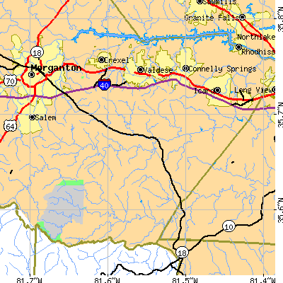 Zip code 28612 close-up map