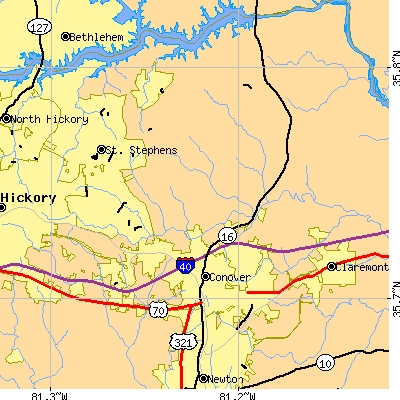 Zip code 28613 close-up map