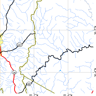 Zip code 28615 close-up map