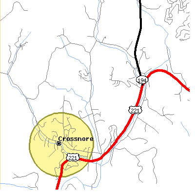 Zip code 28616 close-up map