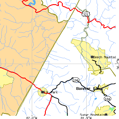Zip code 28622 close-up map