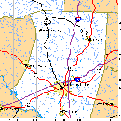 Zip code 28625 close-up map
