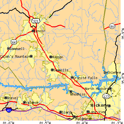 Zip code 28630 close-up map