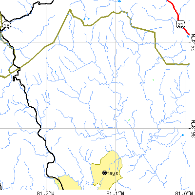 Zip code 28635 close-up map