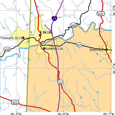 Zip code 28642 close-up map