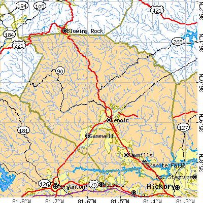 Zip code 28645 close-up map