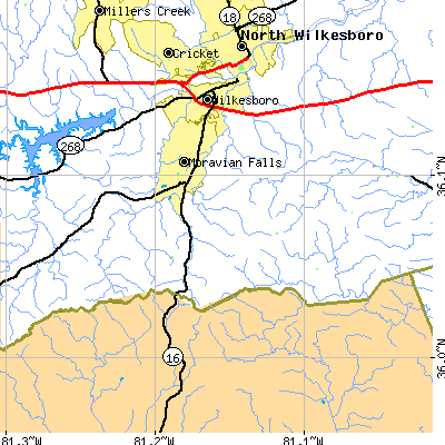 Zip code 28654 close-up map