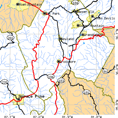Zip code 28657 close-up map