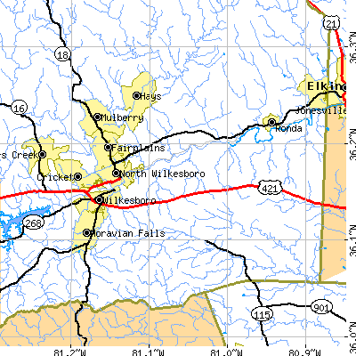 Zip code 28659 close-up map