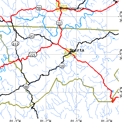 Zip code 28675 close-up map